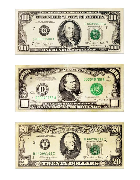 Banknoty Dolara Amerykańskiego Wartość Nominalnej 100 1000 Dolarów Białym Tle — Zdjęcie stockowe