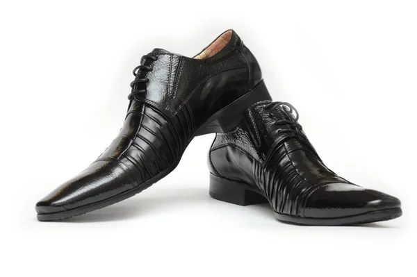 Zapato Cuero Negro Clásico Tradicional Brillante Pulido Aislado Sobre Fondo — Foto de Stock