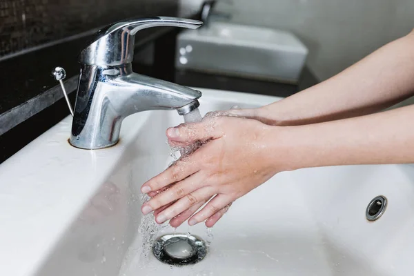 Close Washing Hands Crane Water — Stock Photo, Image