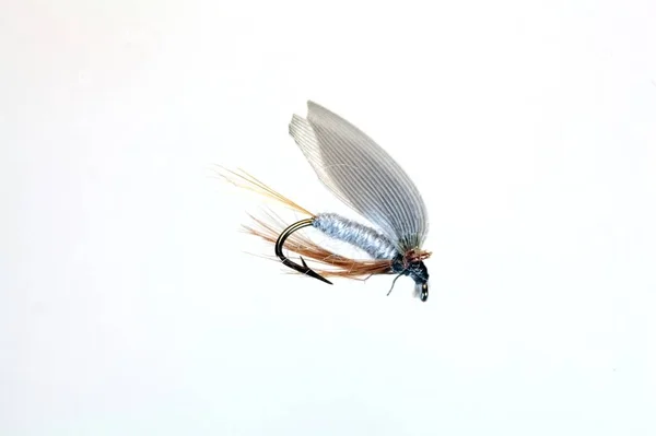 Macro photo of an artificial fly for fly fishing.