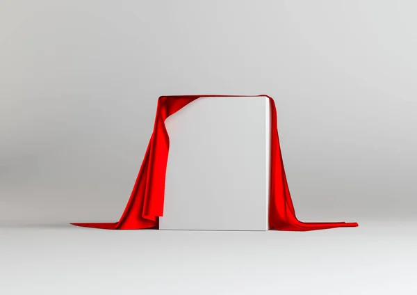 赤布白覆われたキューブ グレー スタジオの背景に3 イラストレーション — ストック写真