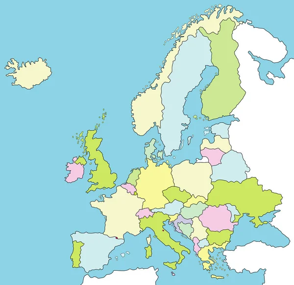Очерченная Карта Европы Показывающая Разные Страны Изолированы Белом Фоне — стоковое фото