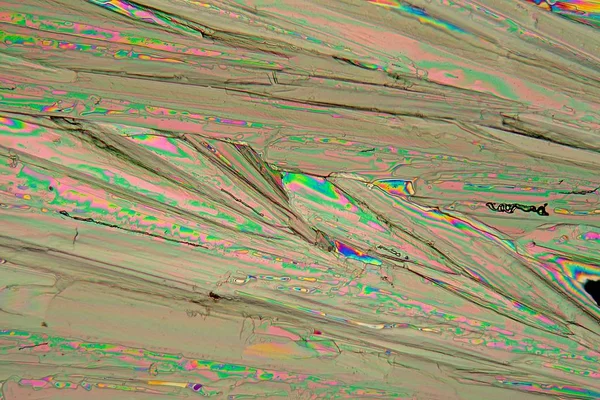 Кристаллы Нитрата Лантана Микроскопом Увеличением 100X Поляризованным Светом — стоковое фото