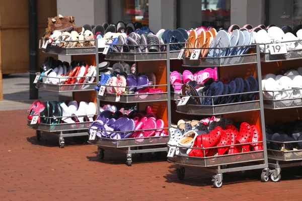 Summer Shoes Rack Shoe Shop — Stock Photo, Image