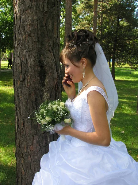 Bela Esposa Jovem Dia Casamento — Fotografia de Stock