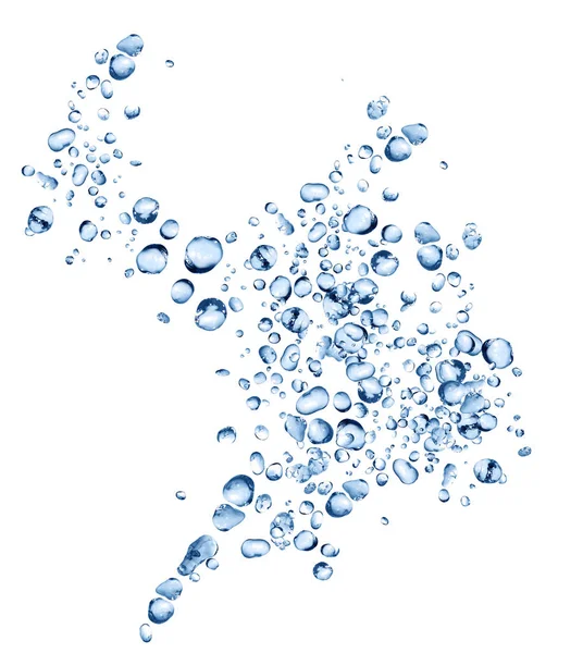 Muitas Gotas Água Azul Agradável Contra Fundo Branco — Fotografia de Stock