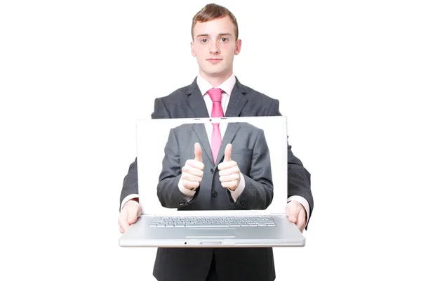 Ein Geschäftsmann Mit Offenem Laptop — Stockfoto
