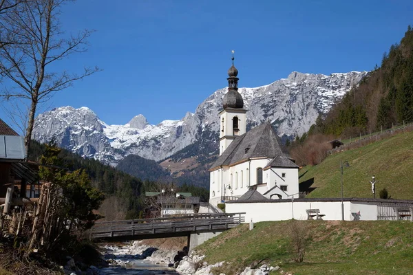 Chiesa Fiume Ramsau Vicino Berchtesgaden — Foto Stock