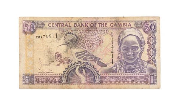 Гамбійського Dalasi Банкноти Ізольовані Білому — стокове фото