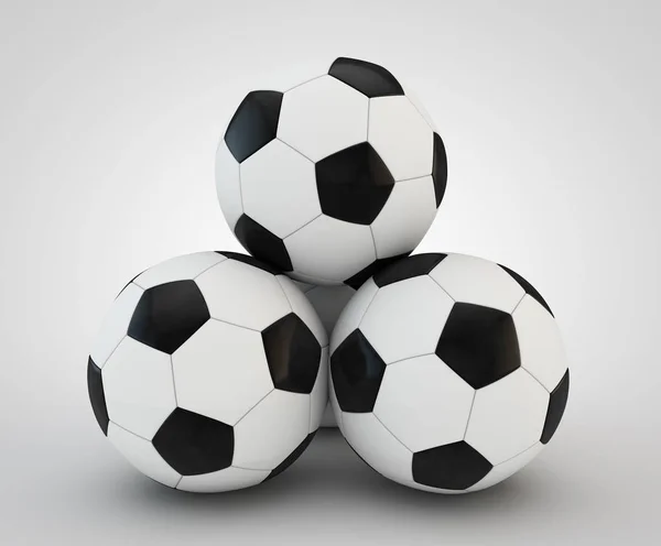 Render Four Soccer Balls Faced Pyramid White Background — Stock Photo, Image