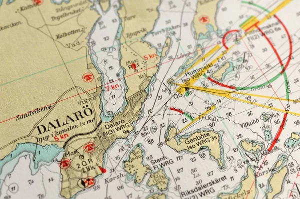 Fotografia Macro Antigo Mapa Marinho Detalhando Arquipélago Estocolmo Imagem Batsjokort — Fotografia de Stock