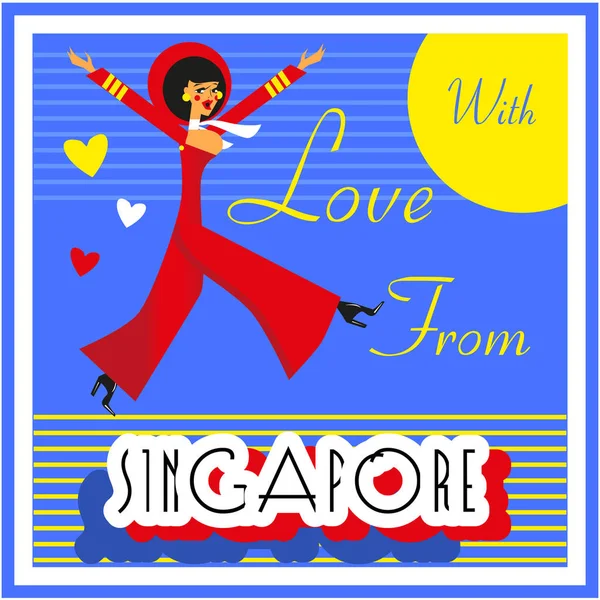 Vintage Touristic Greeting Card Singapore Vector Sign Poster Emblem — Stock Photo, Image