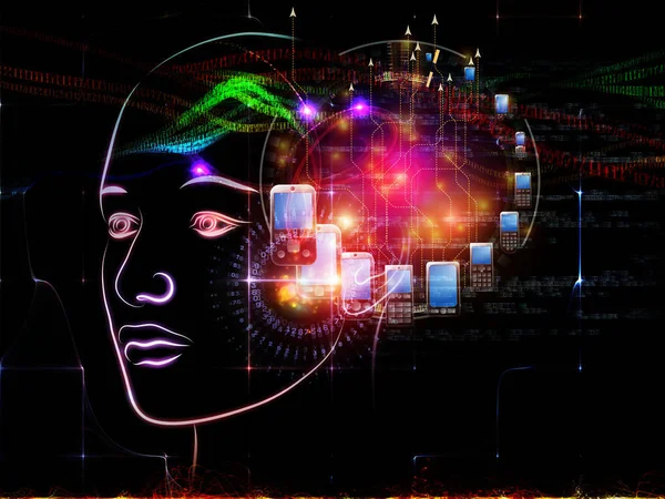 Seria Inteligencji Wzajemne Oddziaływanie Człowieka Głowy Kontury Światła Fraktal Elementów — Zdjęcie stockowe
