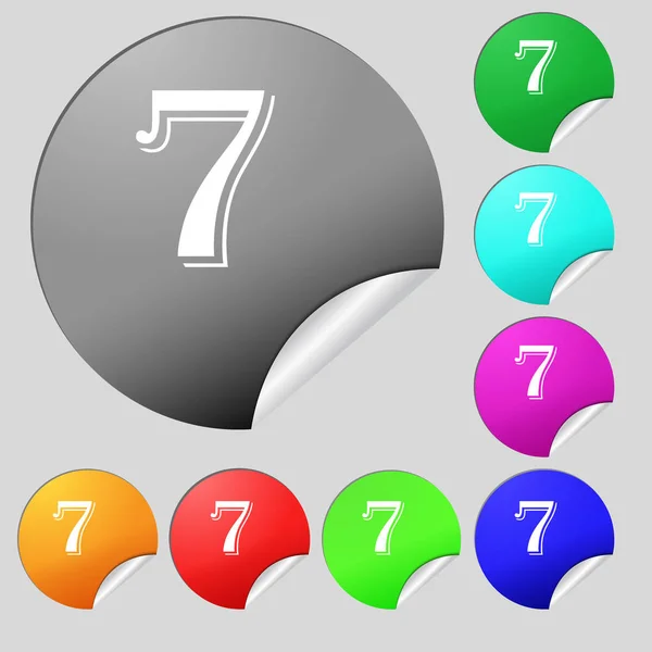 Znak Ikony Numer Siedem Zestaw Ośmiu Wielobarwnych Okrągłych Przycisków Naklejek — Zdjęcie stockowe