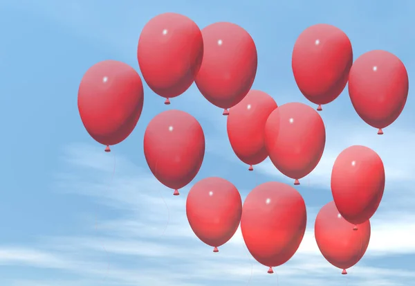 Ένα Μάτσο Κόκκινα Μπαλόνια Εναντίον Ενός Γαλάζιου Ουρανού — Φωτογραφία Αρχείου