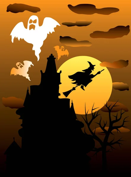 Ilustración Vectorial Una Casa Fantasma Embrujada Halloween — Foto de Stock
