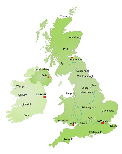 英国和爱尔兰地图 在白色背景上隔离 — 图库照片