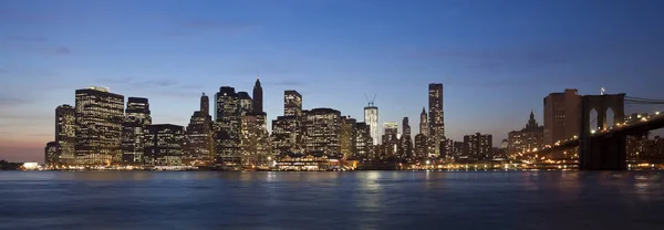 New Yorks Skyline Twilight Brooklyn Bridge — Stockfoto