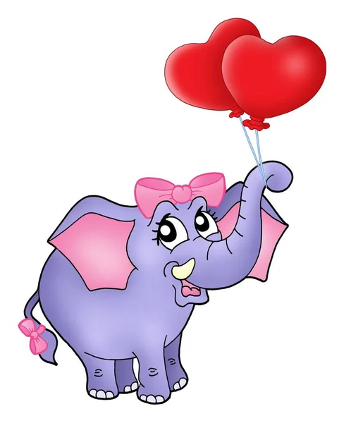 Ilustração Cores Menina Elefante Com Balões Cardíacos — Fotografia de Stock