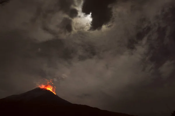 Erupção Nocturna Vulcão Tungurahua Banos Cordilheira Ocidental Dos Andes Equador — Fotografia de Stock