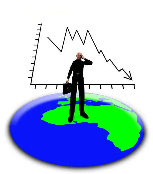 Konzeptbild Eines Geschäftsmannes Und Einer Grafik Die Auf Der Erde — Stockfoto