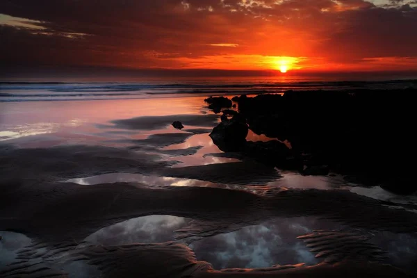 Sunset Woolacombe Beach North Devon South West England United Kingdom — Stock Photo, Image