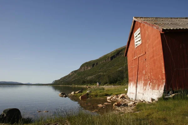 Régi Boathouse Kívül Lakselv Észak Norvégiában — Stock Fotó