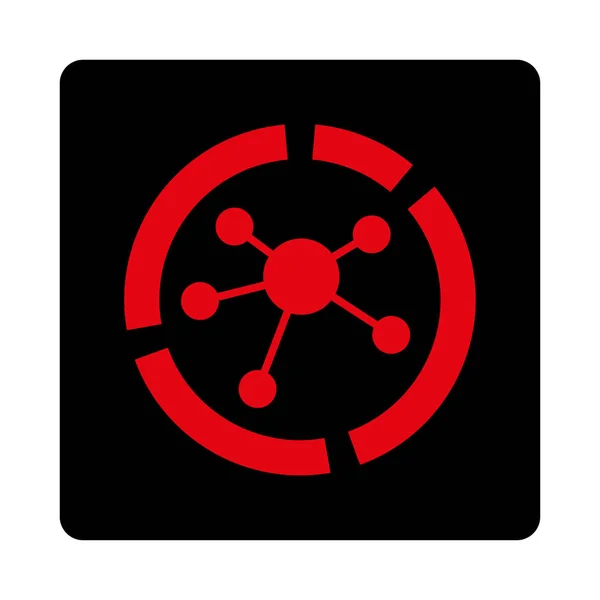 接続図のアイコン グリフ スタイルは集中的な赤とフラットの黒い色 丸みを帯びた白地に正方形ボタン — ストック写真