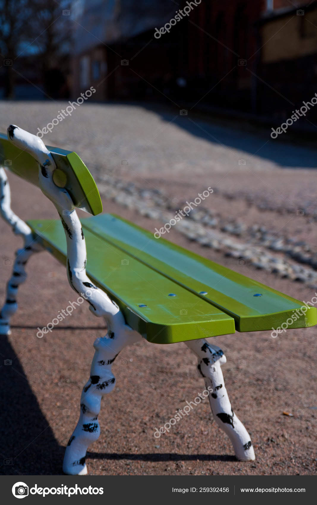 Green Unique Looking Park Bench Found Finland Stock Photo