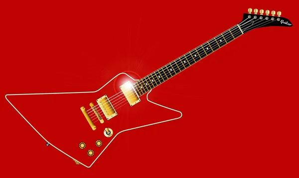 Nowoczesny Wygląd Gitara Elektryczna Izolowana Czerwonym Tle — Zdjęcie stockowe