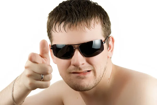 Man Black Sunglasses White Background — Stock Photo, Image