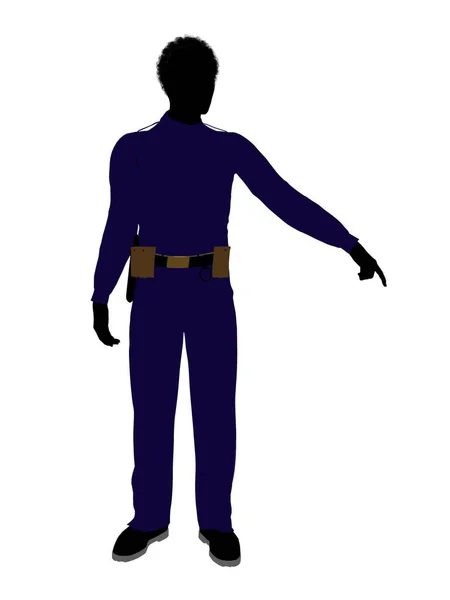 非裔美国人男性警官剪影插图在白色背景 — 图库照片