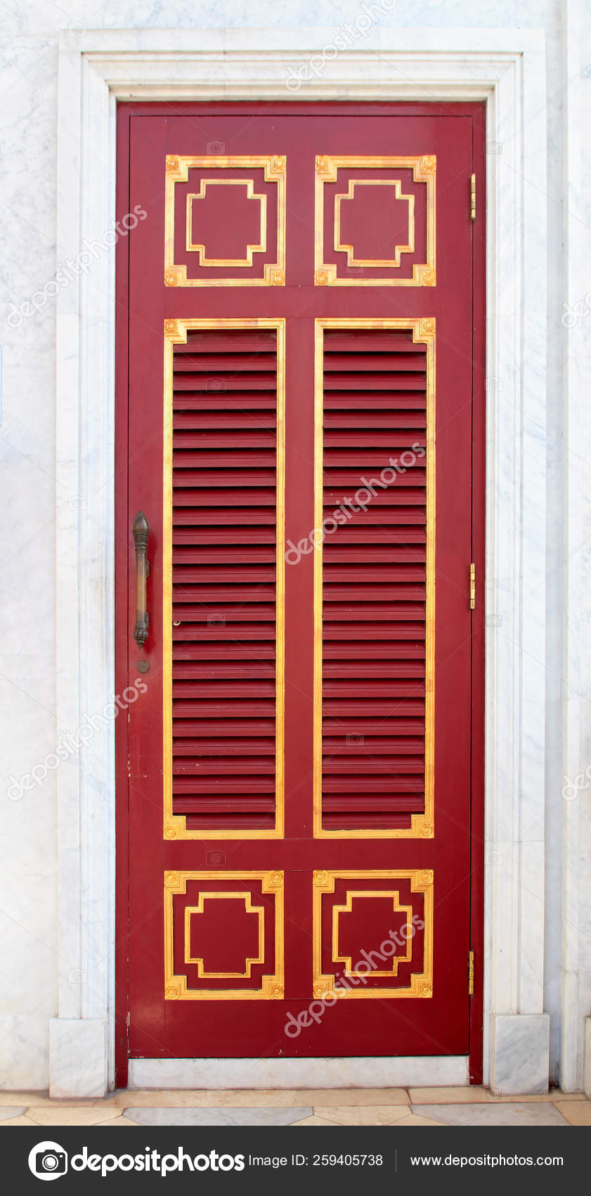 Thai Style Painting Church Wood Door Bangkok Thailand