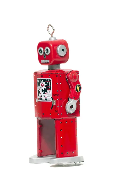 Robot Vintage Juguete Rojo Estaño Aislado Sobre Fondo Blanco — Foto de Stock