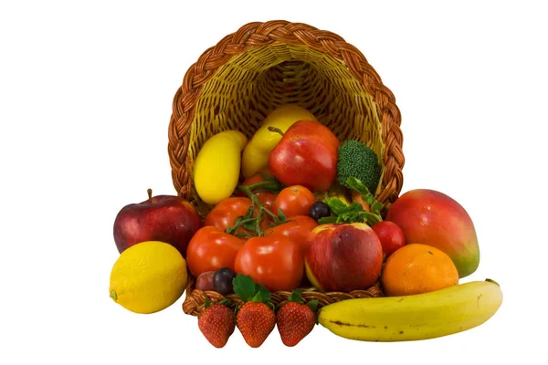 Cuerno Tradicional Abundancia Con Varias Frutas Verduras Que Fluyen — Foto de Stock