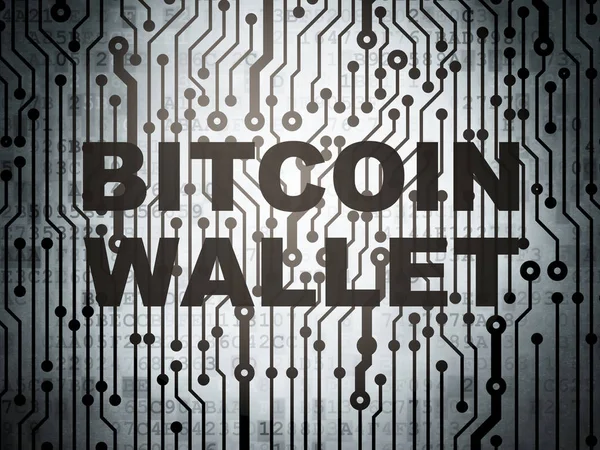 Concept Van Blockchain Printplaat Met Woord Bitcoin Wallet Rendering — Stockfoto