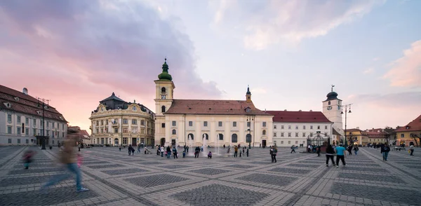 Centro Sibiu Amanhecer Grande Praça — Fotografia de Stock