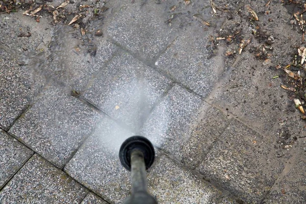 Outdoor Floor Cleaning High Pressure Water Jet — Stock Photo, Image