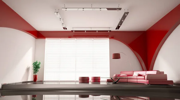 Interno Moderno Con Divano Rotondo Rosso Rendering — Foto Stock