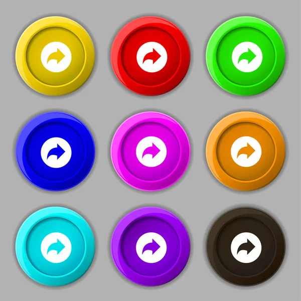 Sağ Sonraki Simge Işareti Dokuz Yuvarlak Renkli Düğmeler Üzerinde Sembol — Stok fotoğraf