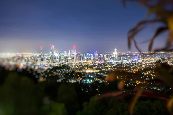 Vista Brisbane City Desde Mount Coot Tha Por Noche Queensland —  Fotos de Stock