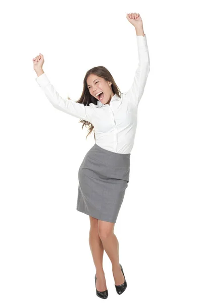 Success Woman Celebrating Winner Dance Casual Young Successful Businesswoman Dancing — Stock Photo, Image