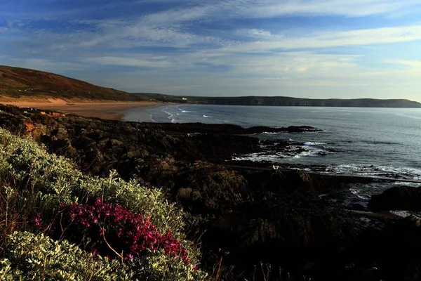 Sunset Woolacombe Beach North Devon Suroeste Inglaterra Reino Unido — Foto de Stock