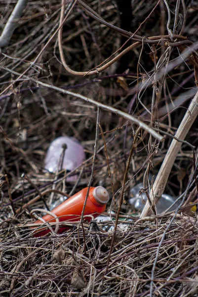 宠物污染 图片塑料垃圾 污染概念 — 图库照片