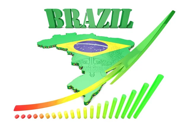 Karta Illustration Brasilien Med Flagga Och Statsvapen — Stockfoto