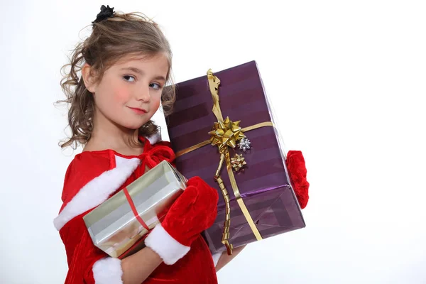 Petite Fille Avec Des Cadeaux Noël — Photo