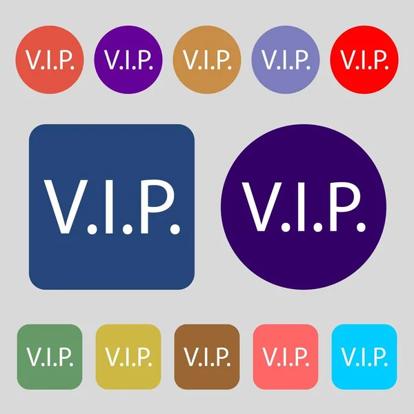 Vip 标志图标 成员符号 非常重要的人物 12彩色按钮 平面设计 — 图库照片