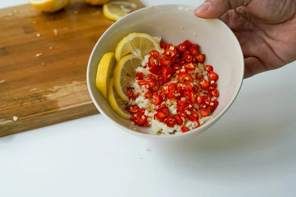 Tay Baharatlı Salata Madde Chili Sarımsak Limon — Stok fotoğraf