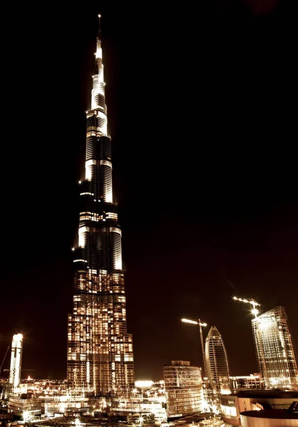 Дубай Центр Міста Нічна Сцена Сіті Лайти Розкішні Нові Високих — стокове фото