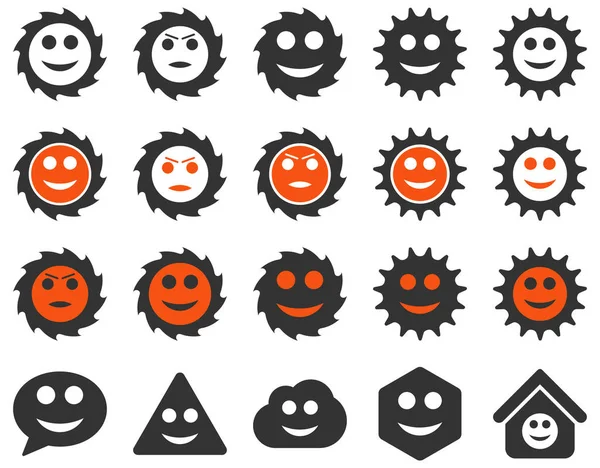 Herramientas Engranajes Sonrisas Emociones Iconos Estilo Conjunto Glifos Imágenes Planas —  Fotos de Stock